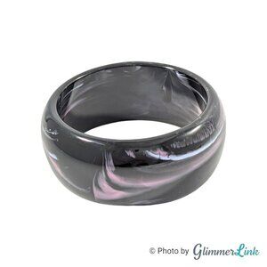 Retro Wide Dome Black Pink Swirl Plastic Resin Bangle Bracelet